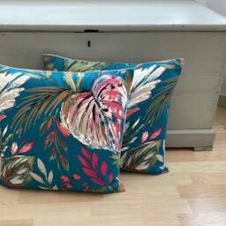 Teal Tropical Palm Leaf Linen Cushion Cover St Barts Botanical Pillow Sham - thumbnail 3