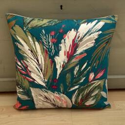Teal Tropical Palm Leaf Linen Cushion Cover St Barts Botanical Pillow Sham - thumbnail 2
