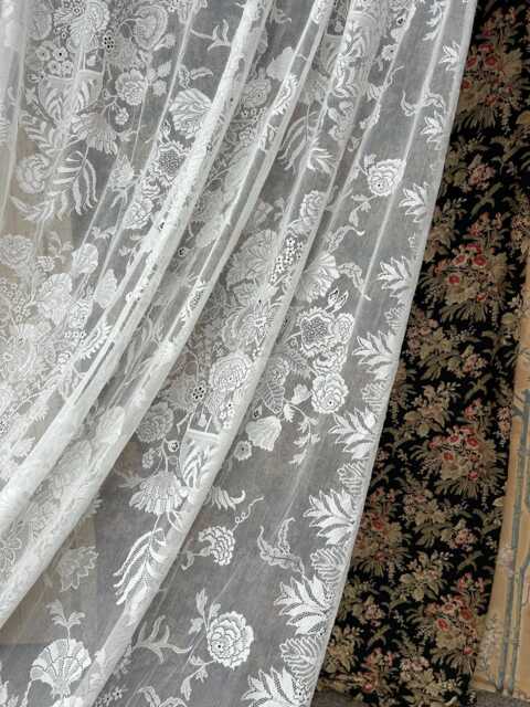 Anna French Ivory Lace Curtain Panel Indra 14 Point Floral Toile Design - 68x100 - image 1