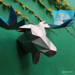 Moose Trophy - Papercraft 3D Paper Animal Sculpture Dear Head, Halloween Decoration Mask, Diy Low Poly Papercraft Template For Adult & Kid - thumbnail 1