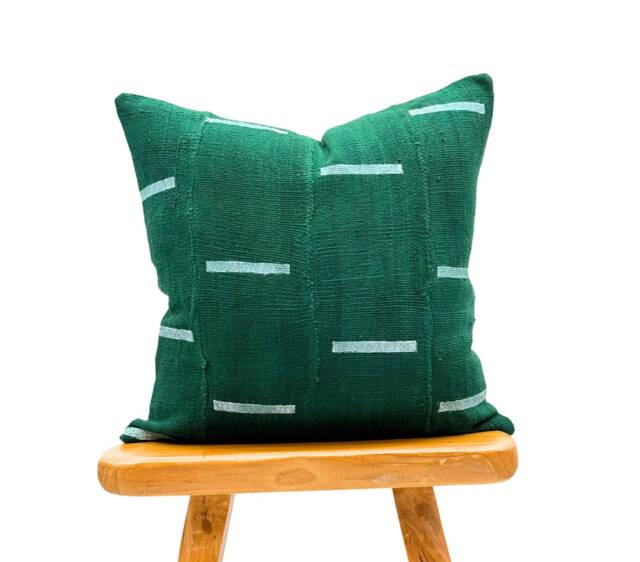 Authentic African Pillow, Handwoven Mudcloth Pillow Cover 20x20, Dark Green With White Lines Cover- Throw Cover, Sofa Cushion - image 1