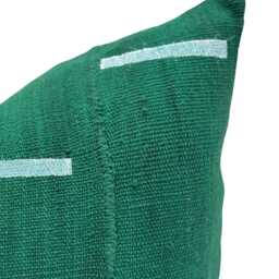 Authentic African Pillow, Handwoven Mudcloth Pillow Cover 20x20, Dark Green With White Lines Cover- Throw Cover, Sofa Cushion - thumbnail 2