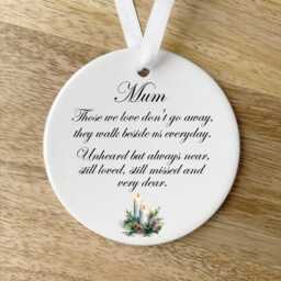 Mum Memorial Ornament Ceramic White Candle Remembrance Bauble Those We Love Don't Go Away - thumbnail 3