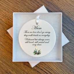 Mum Memorial Ornament Ceramic White Candle Remembrance Bauble Those We Love Don't Go Away - thumbnail 2