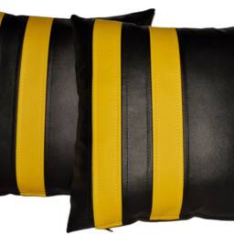 "2 Black & Yellow Twin Stripe Faux Leather Cushions 16"" 18"" 20" - thumbnail 3