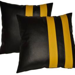 "2 Black & Yellow Twin Stripe Faux Leather Cushions 16"" 18"" 20" - thumbnail 2