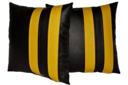 "2 Black & Yellow Twin Stripe Faux Leather Cushions 16"" 18"" 20" - thumbnail 1