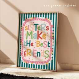 Sisters Make The Best Friends Print in Bright Colours, Inspirational Quote Print, Colourful Children's Shared Bedroom Decor, Scandi Nursery - thumbnail 1
