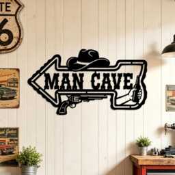 Western Cowboy Man Cave Metal Wall Sign, Revolver Hat Beer Bottle Arrow Shape Iron Plaque, Rustic Decor - thumbnail 1
