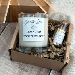 Funny New Home Candle - Housewarming Gift Box, I Own This Fcking Place, Homeowner Present - thumbnail 1