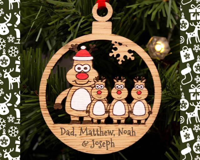 Single Father Christmas Decoration, Personalised Bauble, Parent Ornament, Reindeer Boy Or Girl, Tree Santa - image 1