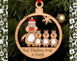 Single Father Christmas Decoration, Personalised Bauble, Parent Ornament, Reindeer Boy Or Girl, Tree Santa - thumbnail 1