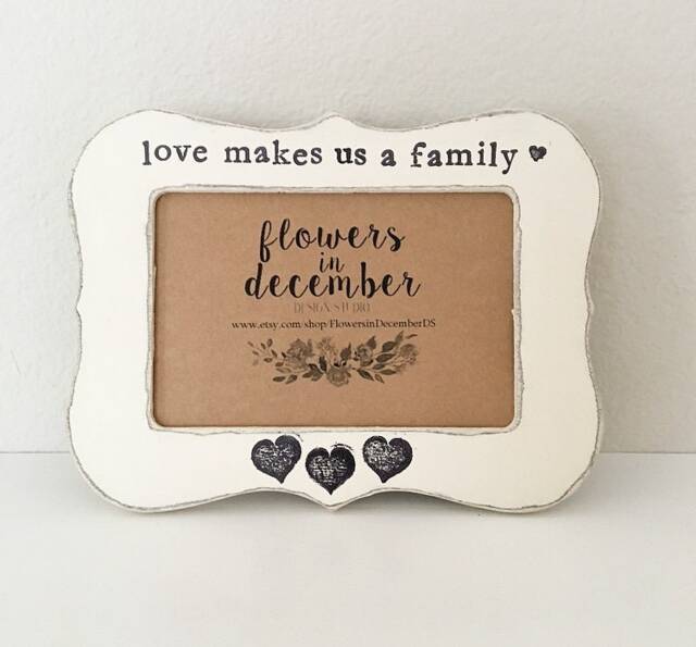 Personalized Family Picture Frame Hand-Painted Distressed Wood, Adoption Gift - image 1