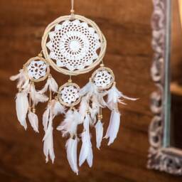 Crochet Dream Catcher Wall Hanging, Boho Dreamcatcher, White Bamboo, Bohemian Home Decor, Nursery Mobile Doily - thumbnail 4