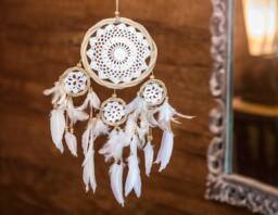 Crochet Dream Catcher Wall Hanging, Boho Dreamcatcher, White Bamboo, Bohemian Home Decor, Nursery Mobile Doily