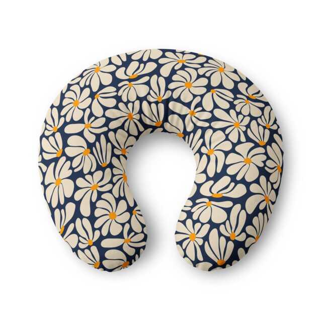 Daisy Floral Pattern Nursing Pillow Cover - Navy White Yellow - image 1