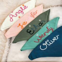 Custom Baby Name Blanket, Personalized Hand Embroidered Blanket, Newborn Swaddle, Custom Knit Blanket For Baby, Baby Shower Gift - thumbnail 2