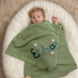Custom Baby Name Blanket, Personalized Hand Embroidered Blanket, Newborn Swaddle, Custom Knit Blanket For Baby, Baby Shower Gift - thumbnail 1