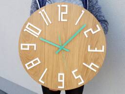 Large Wall Clock - Silent Oak Wood Clock With White Numbers & Mint Hands, Modernclock Slim_Wood_Mint 49cm/19, 29