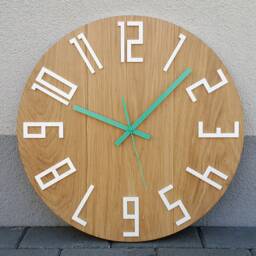 Large Wall Clock - Silent Oak Wood Clock With White Numbers & Mint Hands, Modernclock Slim_Wood_Mint 49cm/19, 29 - thumbnail 3