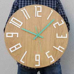 Large Wall Clock - Silent Oak Wood Clock With White Numbers & Mint Hands, Modernclock Slim_Wood_Mint 49cm/19, 29 - thumbnail 4