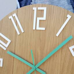 Large Wall Clock - Silent Oak Wood Clock With White Numbers & Mint Hands, Modernclock Slim_Wood_Mint 49cm/19, 29 - thumbnail 2
