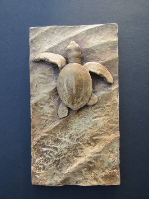 Sea Turtle Hatchling Concrete Art Tile Wall Sculpture - image 1