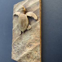 Sea Turtle Hatchling Concrete Art Tile Wall Sculpture - thumbnail 2
