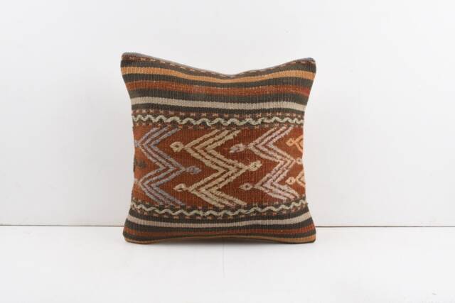 Vintage Turkish Kilim Pillow Cover Handwoven Wool Throw - 16x16 - image 1
