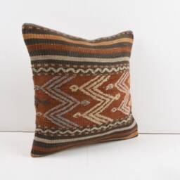 Vintage Turkish Kilim Pillow Cover Handwoven Wool Throw - 16x16 - thumbnail 2