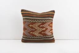 Vintage Turkish Kilim Pillow Cover Handwoven Wool Throw - 16x16 - thumbnail 1