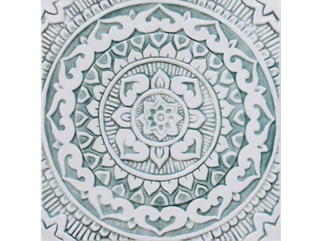 Hand Painted Mandala Tile Aqua Ceramic Wall Art - 30cm - image 1