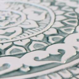 Hand Painted Mandala Tile Aqua Ceramic Wall Art - 30cm - thumbnail 2