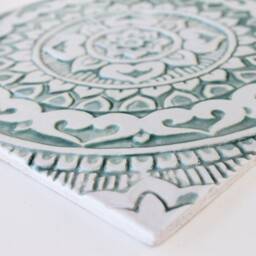 Hand Painted Mandala Tile Aqua Ceramic Wall Art - 30cm - thumbnail 3