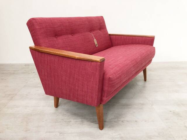 Vintage Inspired Danish Model 55 Mid Century 50S 60S 2 Seat Cocktail Sofa Settee in Raspberry - image 1