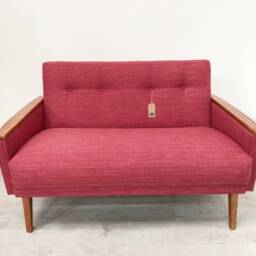 Vintage Inspired Danish Model 55 Mid Century 50S 60S 2 Seat Cocktail Sofa Settee in Raspberry - thumbnail 3