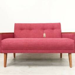 Vintage Inspired Danish Model 55 Mid Century 50S 60S 2 Seat Cocktail Sofa Settee in Raspberry - thumbnail 2