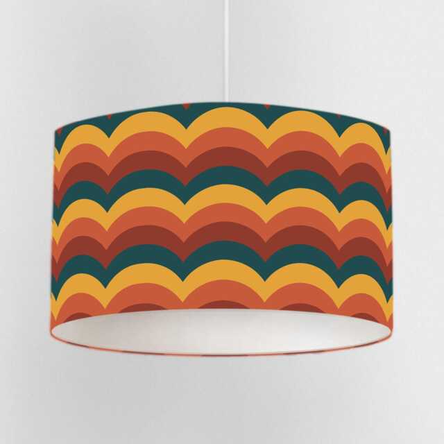 Retro 70S Lampshade - Orange Mustard Teal Scallop Drum, Ceiling Pendant Light Shade Or Table Lamp, Handmade in UK - image 1