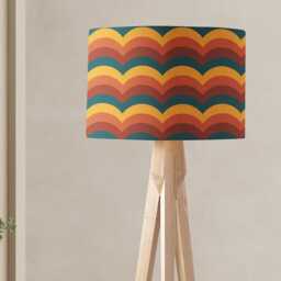 Retro 70S Lampshade - Orange Mustard Teal Scallop Drum, Ceiling Pendant Light Shade Or Table Lamp, Handmade in UK - thumbnail 4