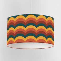 Retro 70S Lampshade - Orange Mustard Teal Scallop Drum, Ceiling Pendant Light Shade Or Table Lamp, Handmade in UK - thumbnail 1