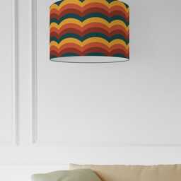 Retro 70S Lampshade - Orange Mustard Teal Scallop Drum, Ceiling Pendant Light Shade Or Table Lamp, Handmade in UK - thumbnail 3