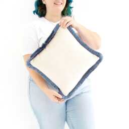 Blue & White Chenille Cushion Cover Only With Cotton Fringe - thumbnail 1