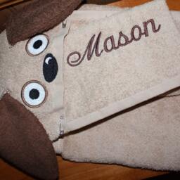 Child Size Puppy Cotton Hooded Bath Towel For Kids & Babies Dark Brown With Black Ears - Personalization Available - thumbnail 4