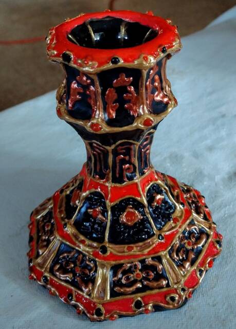 Indian Pair Of Black Baroque Style Crystal Candlestick Holders - image 1