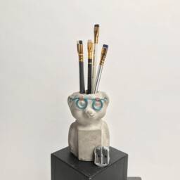Office Organizer Steadfast Friend Concrete Honey Bear Pencil Holder With Green Wire Glasses