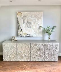 Extra Large Silver Textured Sideboard Handmade Oak Credenza