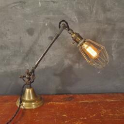 Vintage Industrial Desk Lamp - Machine Age Task Cage Light Cast Iron Steampunk - thumbnail 2