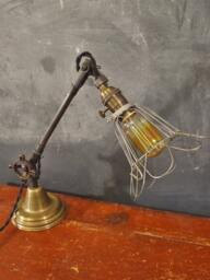 Vintage Industrial Desk Lamp - Machine Age Task Cage Light Cast Iron Steampunk