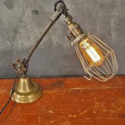 Vintage Industrial Desk Lamp - Machine Age Task Cage Light Cast Iron Steampunk - thumbnail 3