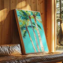 Turquoise Palm Trio - Bright Tropical Tree Painting On Aqua Blue, Colorful Coastal Beach House Wall Art - thumbnail 3